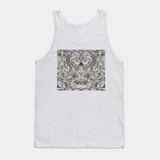 Grayscale Aesthetic Fractal Artwork - Black and White Abstract Drawing Tank Top by BubbleMench